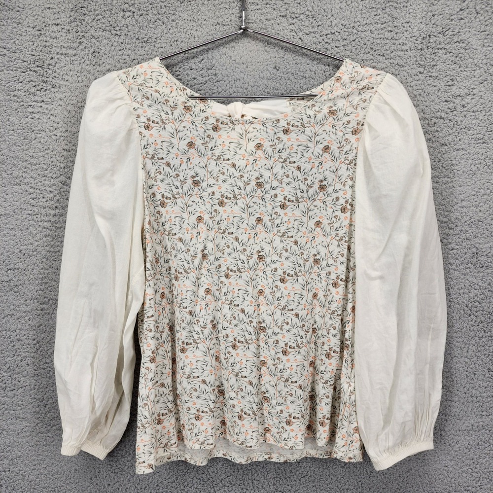 Nation LTD Womens Medium Pima Cotton Floral Puff Sleeve Tie Back Cutout Top